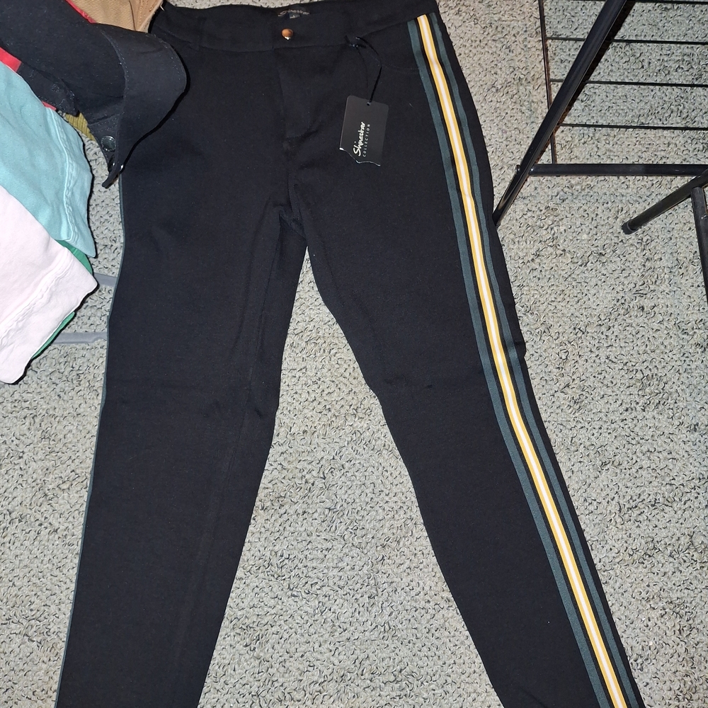 Shinestar Black Pants with Gold and Green Stripes